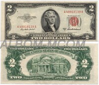 США 2 доллара 1953 год. Президент Джефферсон. Красная печать. Серия А. AUNC